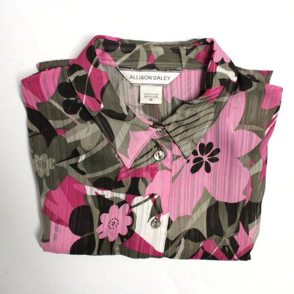 Allison Daley Size 16 Floral 3/4 Sleeve Button Down Shirt Blouse or Top - Picture 11 of 12